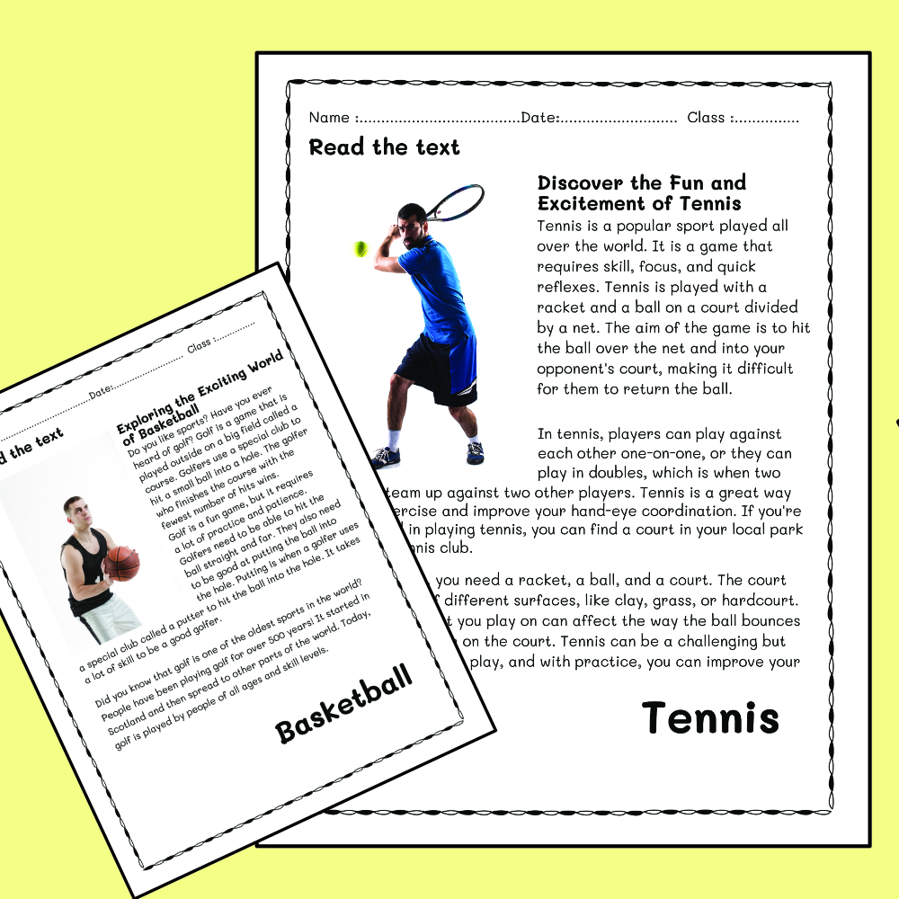 10 Popular Sports Reading Comprehension Passages Worksheets for Grade 4 Students