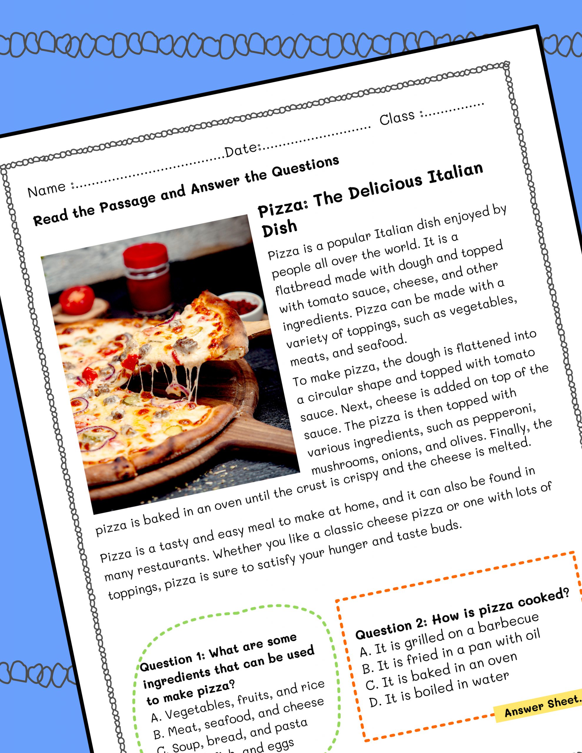 27 Food-themed Reading Comprehension Passages for Grade 3 Students