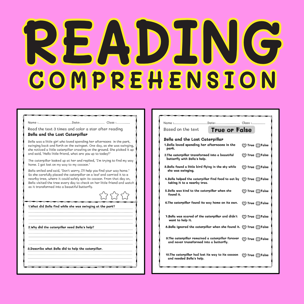 Fiction Reading Comprehension Passages Worksheets for Grade 2 Students