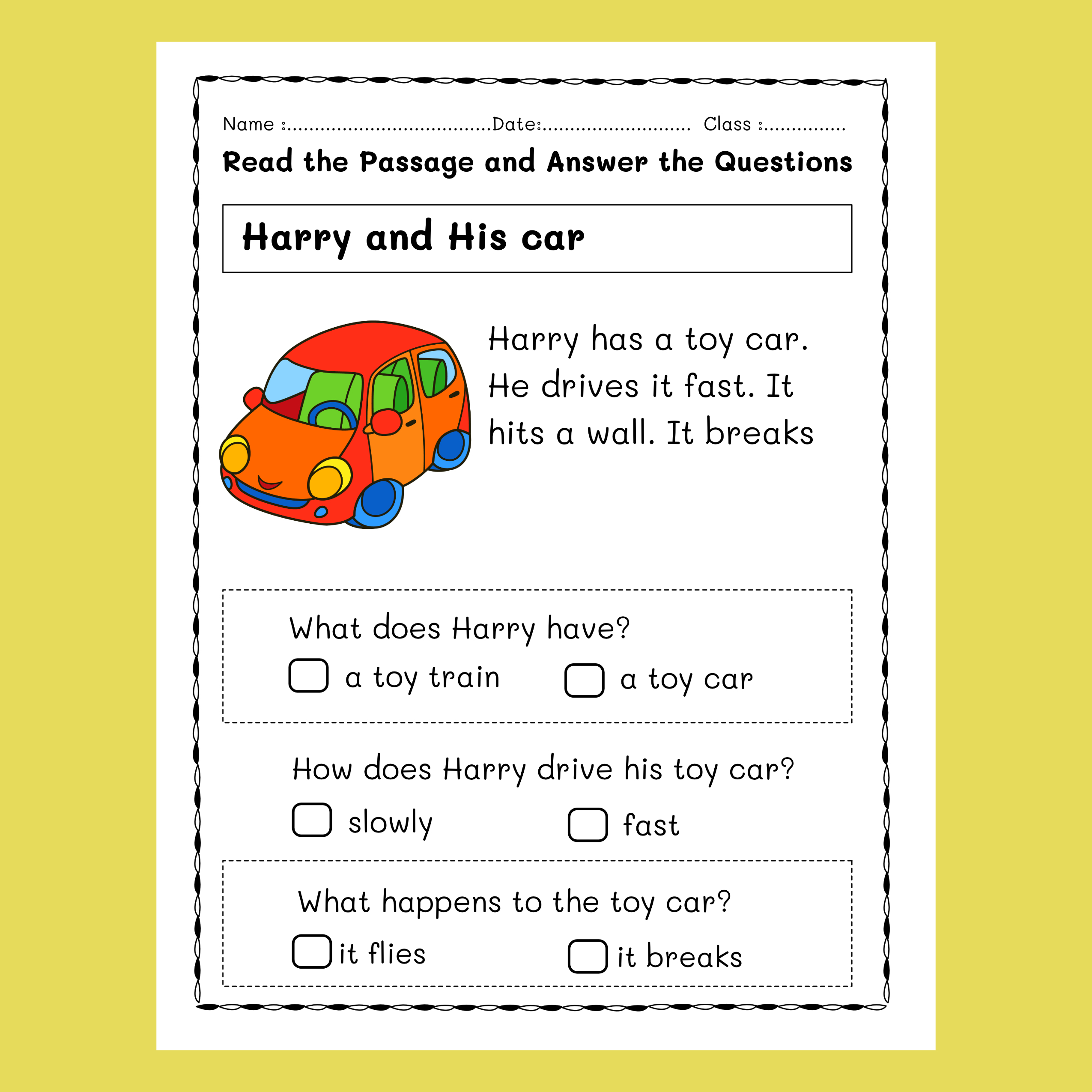 Reading Comprehension Passages for Kindergarten – Grade 1 who are learning to read and comprehend simple texts