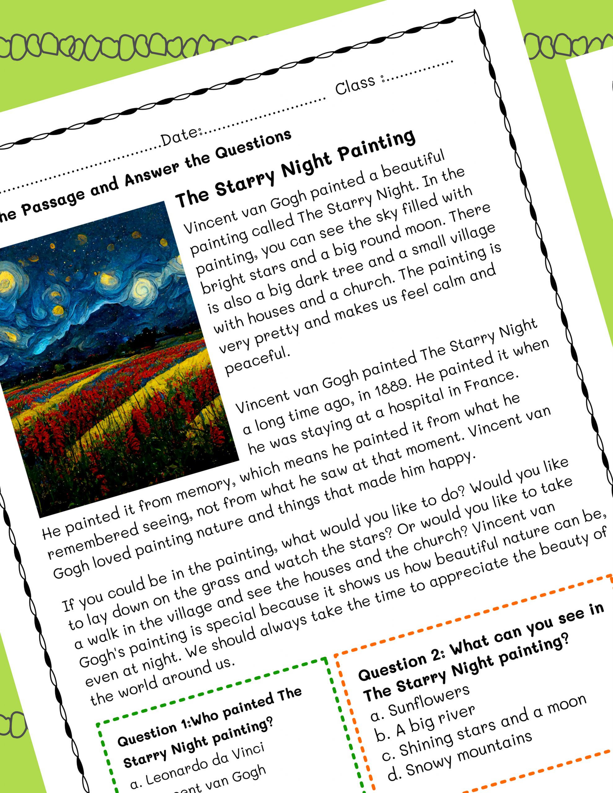 Reading Comprehension Passages Grades 3rd – Read about art, music, and tradition