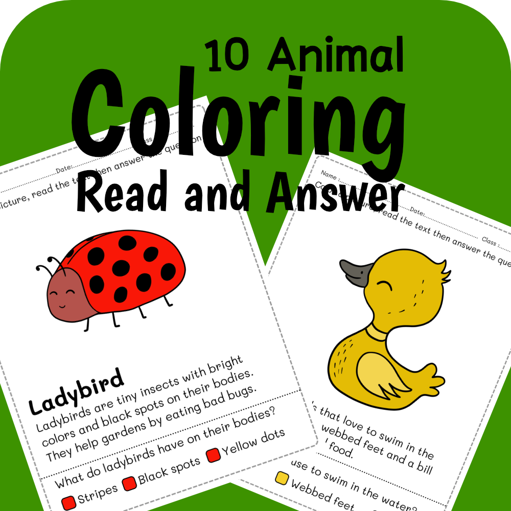 Coloring and Reading Comprehension Fun: Animal Worksheets for Kindergarten - Grade 1