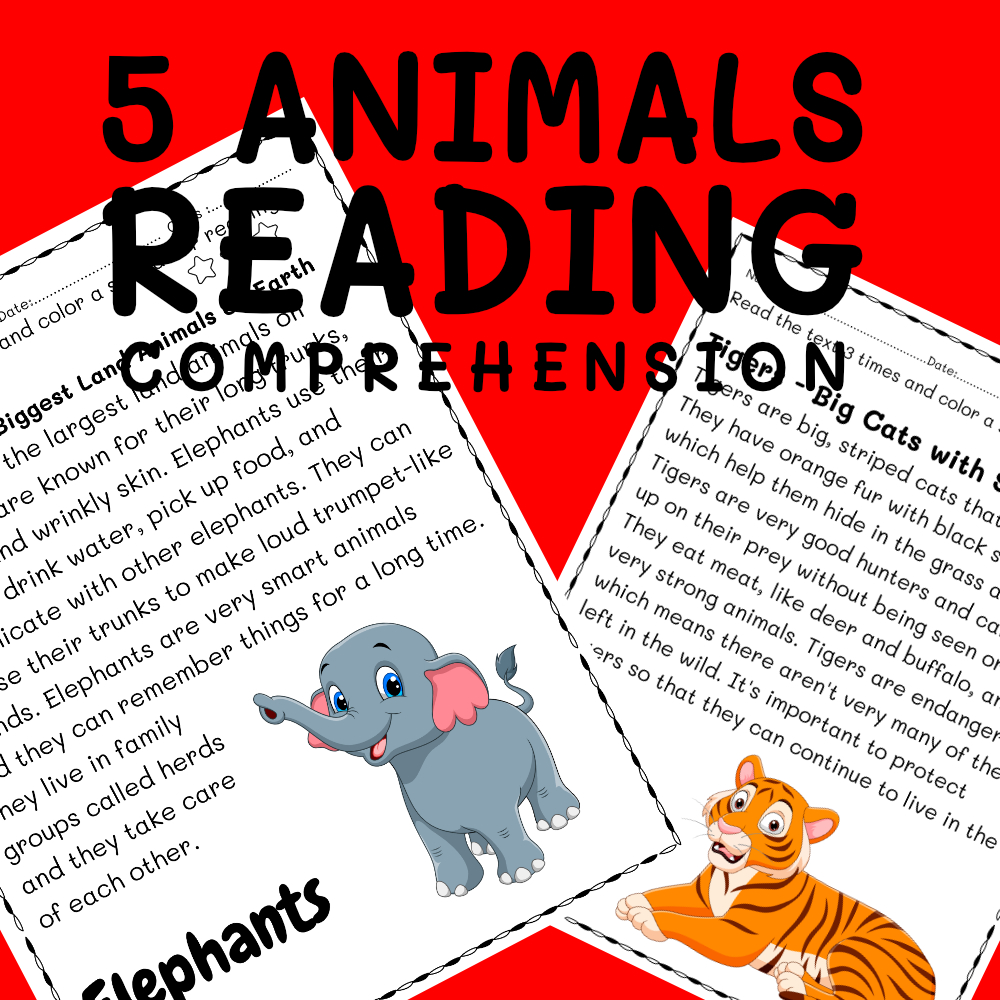 Wild Animals Reading Comprehension Worksheets for Grades 1 & 2